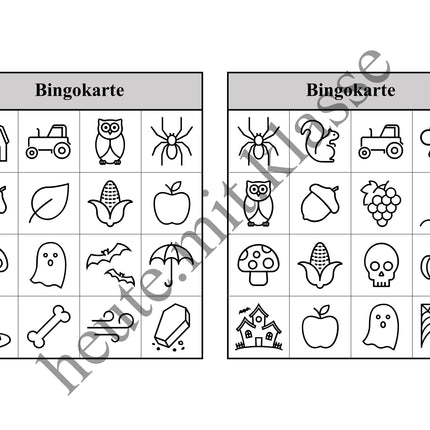 Bingo Spiel: Herbst & Halloween