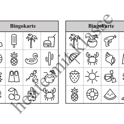Bingo-Spiel: Sommer & Sommerferien