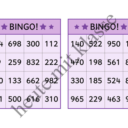 Bingo-Spiel: Rechnen im Zahlenraum bis 1000 (Addition & Subtraktion)