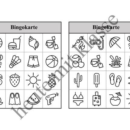 Bingo-Spiel: Sommer & Sommerferien
