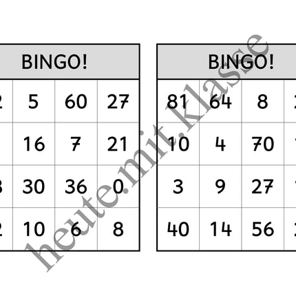 Bingo-Spiel: Das kleine 1x1 üben (Multiplikation & Division)