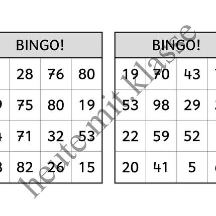 Bingo-Spiel: Rechnen im Zahlenraum bis 100 (Addition & Subtraktion)