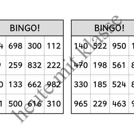Bingo-Spiel: Rechnen im Zahlenraum bis 1000 (Addition & Subtraktion)