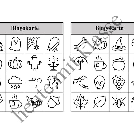 Bingo Spiel: Herbst & Halloween