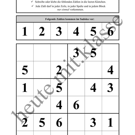Sudoku 6x6: Klassisch mit Zahlen - Logisches Denken fördern!