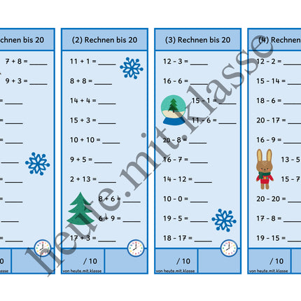 Rechenhäppchen / Tägliche Übung: Im Winter - Addition & Subtraktion im Zahlenraum bis 20