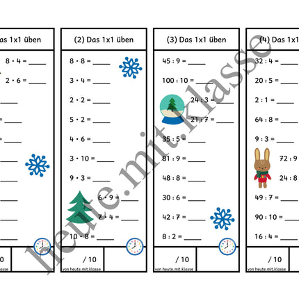Rechenhäppchen / Tägliche Übung: Im Winter - Kleines 1x1 (Multiplikation & Division)