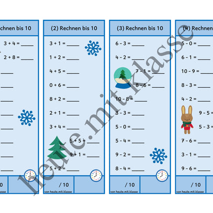 Rechenhäppchen / Tägliche Übung: Im Winter - Addition & Subtraktion im Zahlenraum bis 10
