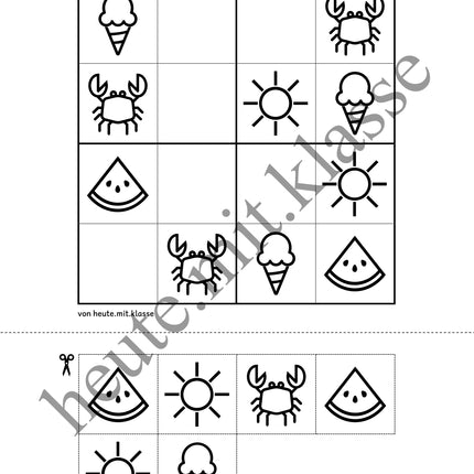 Sudoku 4x4: Sommer (Rätsel für Vorschule & Anfangsunterricht)