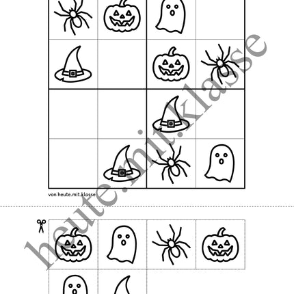 Sudoku 4x4: Halloween (Rätsel für Vorschule & Anfangsunterricht)