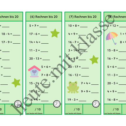 Rechenhäppchen / Tägliche Übung: Im Frühling - Addition & Subtraktion im Zahlenraum bis 20