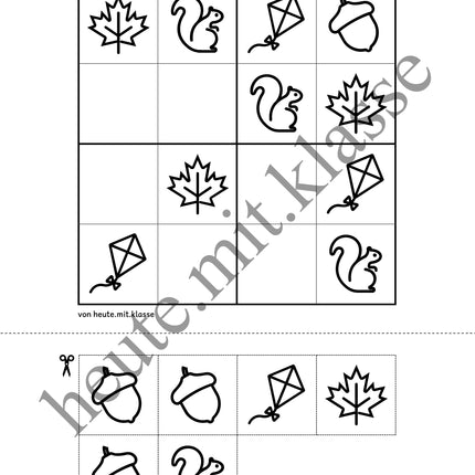 Sudoku: 4x4 Herbst (Rätsel für Vorschule & Anfangsunterricht)