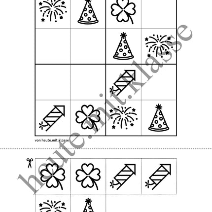 Sudoku 4x4: Neujahr & Silvester (Rätsel für Vorschule & Anfangsunterricht)