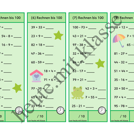 Rechenhäppchen / Tägliche Übung: Im Frühling - Addition & Subtraktion im Zahlenraum bis 100