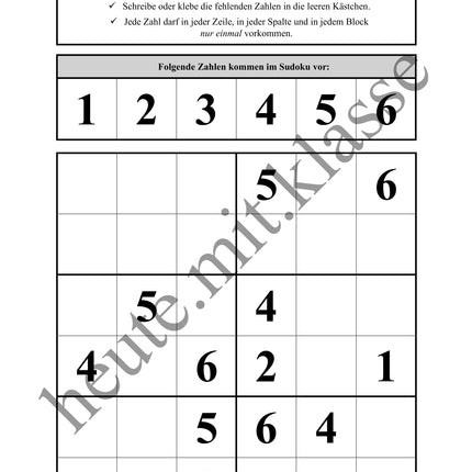 Sudoku 6x6: Klassisch mit Zahlen - Logisches Denken fördern!
