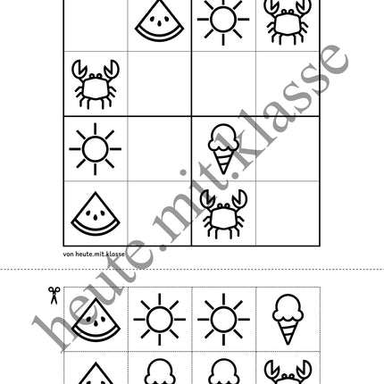 Sudoku 4x4: Sommer (Rätsel für Vorschule & Anfangsunterricht)