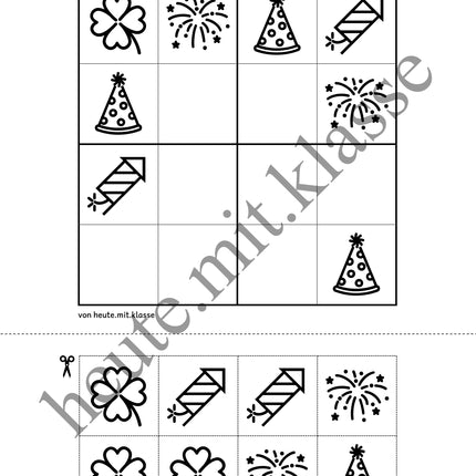 Sudoku 4x4: Neujahr & Silvester (Rätsel für Vorschule & Anfangsunterricht)
