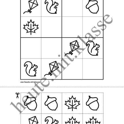 Sudoku: 4x4 Herbst (Rätsel für Vorschule & Anfangsunterricht)