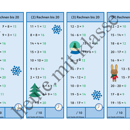Rechenhäppchen / Tägliche Übung: Im Winter - Addition & Subtraktion im Zahlenraum bis 20
