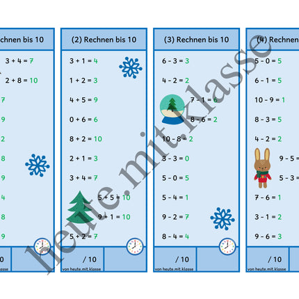Rechenhäppchen / Tägliche Übung: Im Winter - Addition & Subtraktion im Zahlenraum bis 10