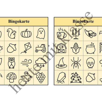 Bingo Spiel: Herbst & Halloween