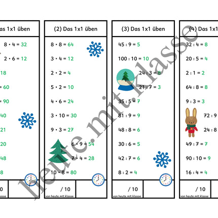 Rechenhäppchen / Tägliche Übung: Im Winter - Kleines 1x1 (Multiplikation & Division)