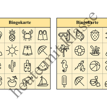 Bingo-Spiel: Sommer & Sommerferien
