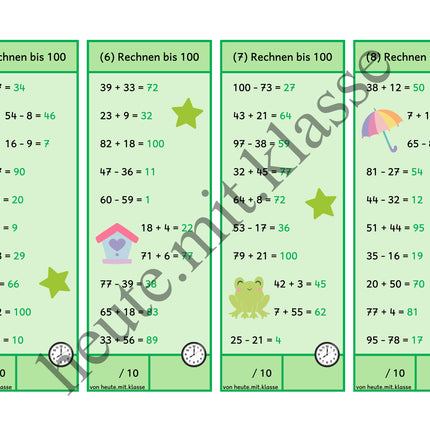 Rechenhäppchen / Tägliche Übung: Im Frühling - Addition & Subtraktion im Zahlenraum bis 100