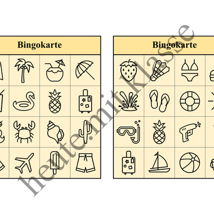 Bingo-Spiel: Sommer & Sommerferien