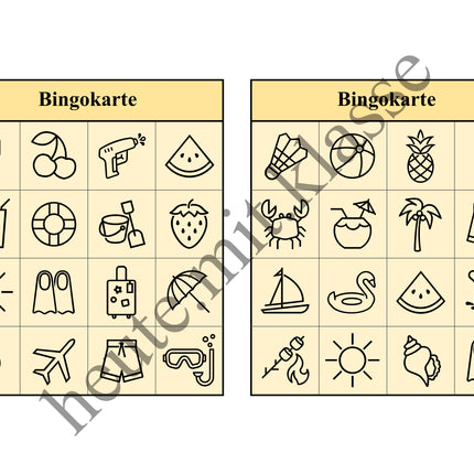 Bingo-Spiel: Sommer & Sommerferien