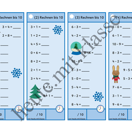 Rechenhäppchen / Tägliche Übung: Im Winter - Addition & Subtraktion im Zahlenraum bis 10