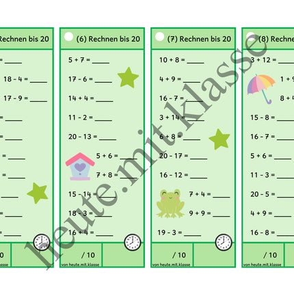 Rechenhäppchen / Tägliche Übung: Im Frühling - Addition & Subtraktion im Zahlenraum bis 20