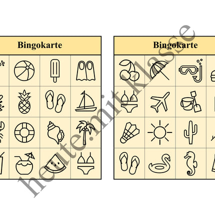 Bingo-Spiel: Sommer & Sommerferien