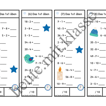 Rechenhäppchen / Tägliche Übung: Im Winter - Kleines 1x1 (Multiplikation & Division)