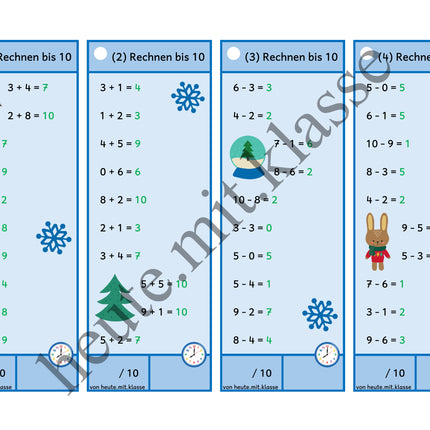Rechenhäppchen / Tägliche Übung: Im Winter - Addition & Subtraktion im Zahlenraum bis 10