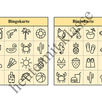 Bingo-Spiel: Sommer & Sommerferien
