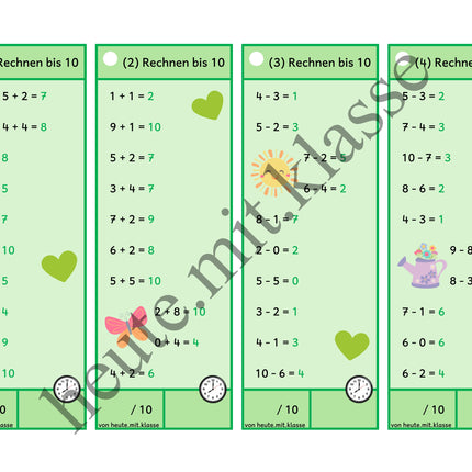 Rechenhäppchen / Tägliche Übung: Im Frühling - Addition & Subtraktion im Zahlenraum bis 10