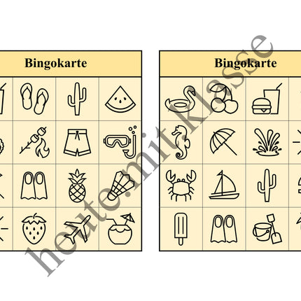Bingo-Spiel: Sommer & Sommerferien
