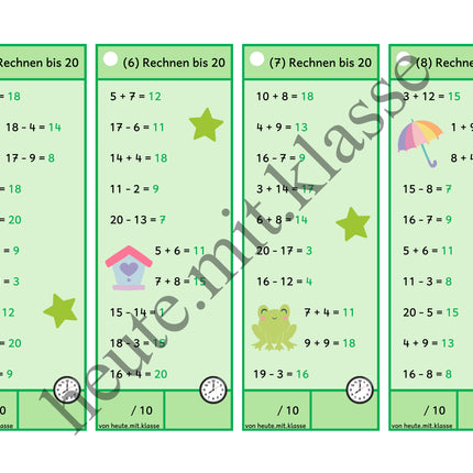 Rechenhäppchen / Tägliche Übung: Im Frühling - Addition & Subtraktion im Zahlenraum bis 20