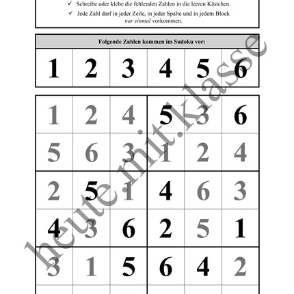 Sudoku 6x6: Klassisch mit Zahlen - Logisches Denken fördern!