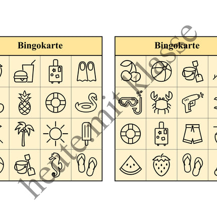 Bingo-Spiel: Sommer & Sommerferien