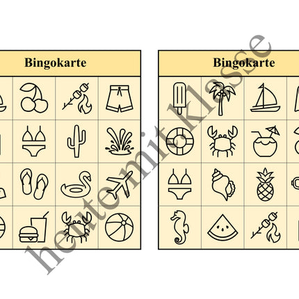 Bingo-Spiel: Sommer & Sommerferien