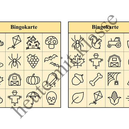 Bingo Spiel: Herbst & Halloween
