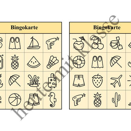 Bingo-Spiel: Sommer & Sommerferien