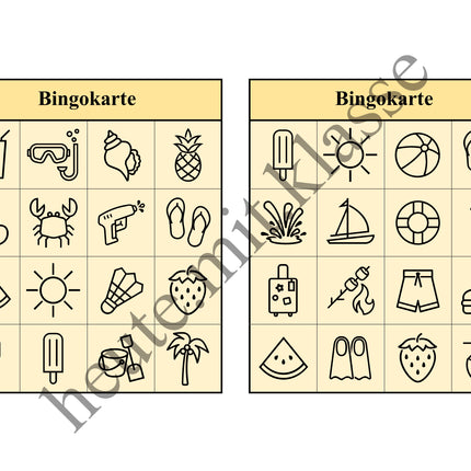 Bingo-Spiel: Sommer & Sommerferien