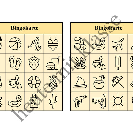 Bingo-Spiel: Sommer & Sommerferien