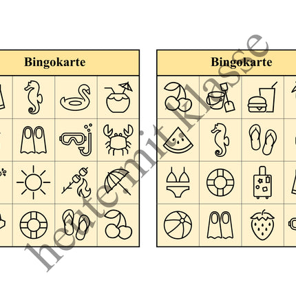 Bingo-Spiel: Sommer & Sommerferien