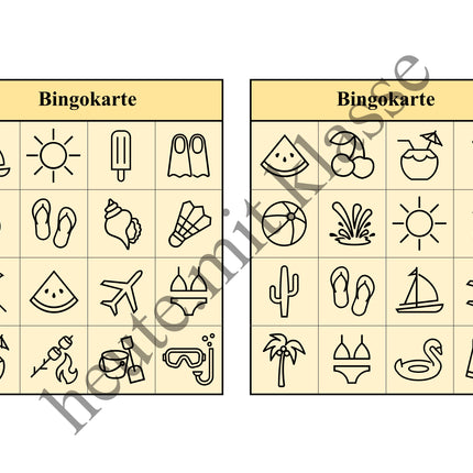 Bingo-Spiel: Sommer & Sommerferien