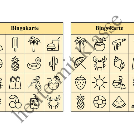 Bingo-Spiel: Sommer & Sommerferien