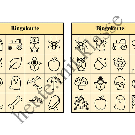 Bingo Spiel: Herbst & Halloween